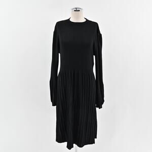 DRAPER JAMES Sweater Dress Sz XL Black Pleated‎ Mock Neck Puff Sleeve Retro RSVP